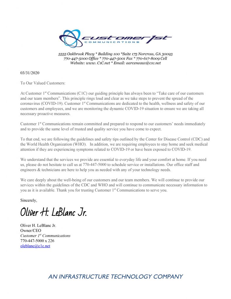 Covid 19 Customer Letter